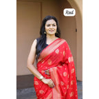 Generic Women's Soft Lichi Silk Printed Saree With Unstitched Blouse 5.5Mtr (Red)