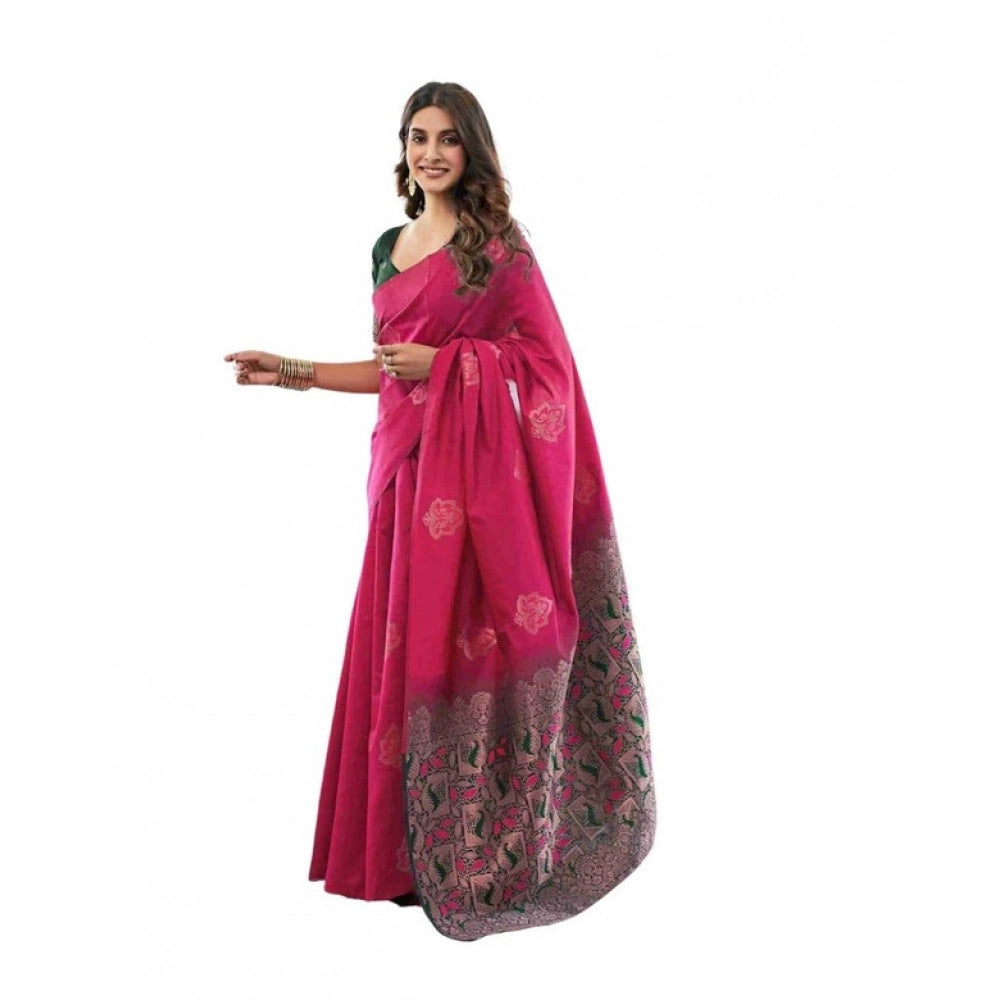 जेनेरिक महिलाओं की सॉफ्ट लीची सिल्क प्रिंटेड साड़ी, बिना सिले ब्लाउज के साथ, 5.5 मीटर (गुलाबी)