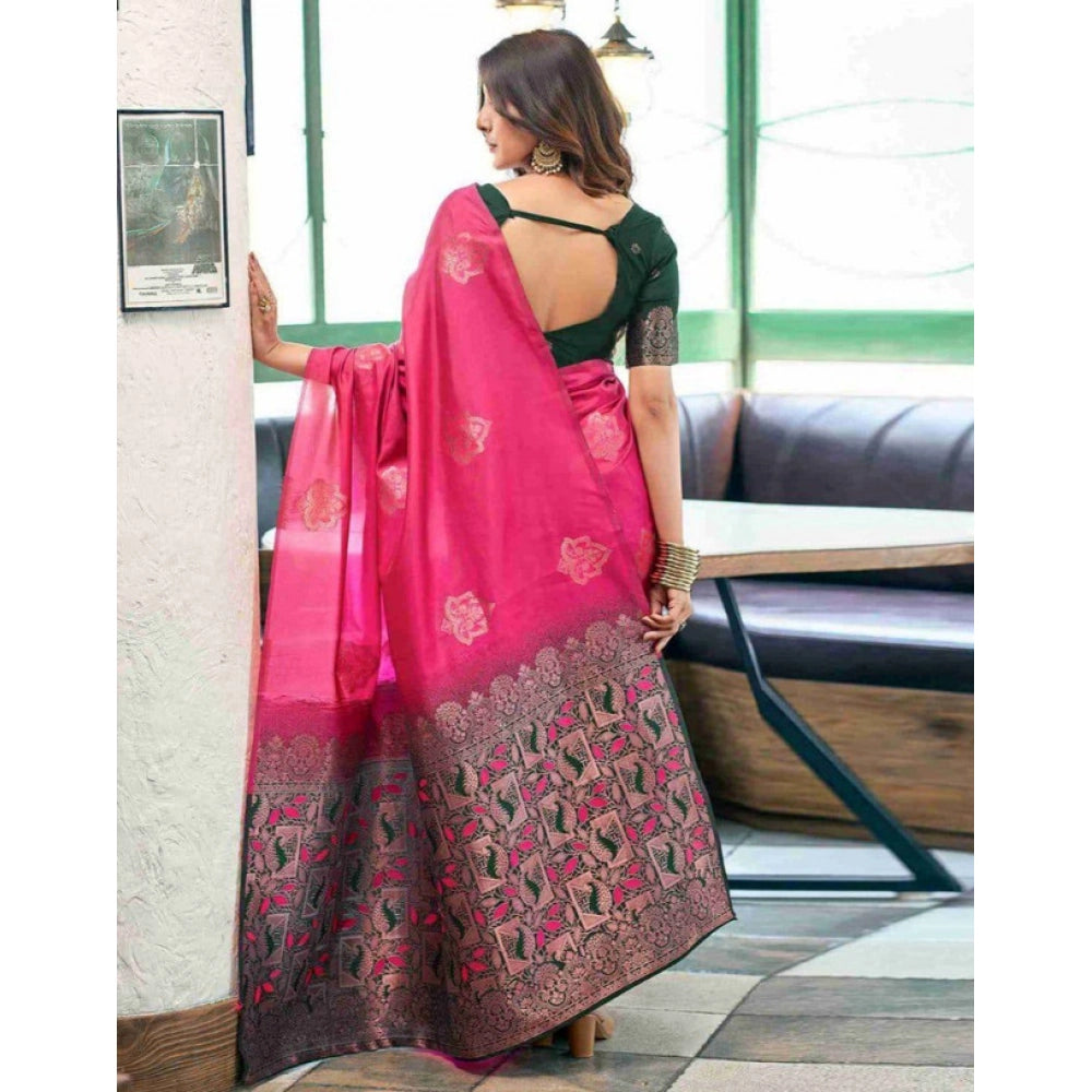 जेनेरिक महिलाओं की सॉफ्ट लीची सिल्क प्रिंटेड साड़ी, बिना सिले ब्लाउज के साथ, 5.5 मीटर (गुलाबी)