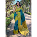  Women's Soft Lichi Silk Printed Saree With Unstitched Blouse 5.5Mtr (Green)