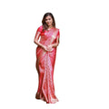  Women's Soft Lichi Silk Printed Saree With Unstitched Blouse 5.5Mtr (Pink)