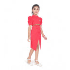 Generic Girl's Cotton Lycra Soild Short Sleeve Close Neck Dress (Pink)