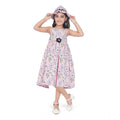  Girl's Cotton Printed Sleeve Less Round Neck Dress (Pink)