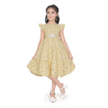  Girl's Twill Printed Short Sleeve Round Neck Dress (Yellow)