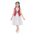  Girl's Heavy Chicken Printed Short Sleeve Round Neck Dress (White)