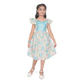  Girl's Popcorn Printed Short Sleeve Squre Neck Dress (Sky Blue)