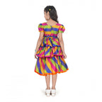 Generic Girl's Taffeta Silk Striped Short Sleeve V Neck Dress (Multicolor)