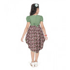 Generic Girl's Twill Printed Short Sleeve Round Neck Dress (Green)