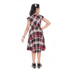 Generic Girl's Lycra Checks Striped Short Sleeve Round Neck Dress (Pink)