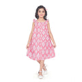  Girl's Cotton Printed Sleeve Less Squre Neck Dress (Pink)