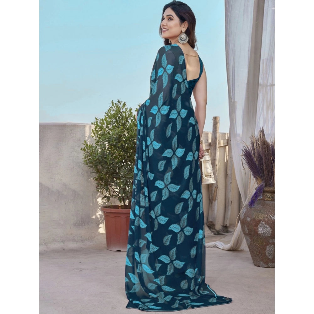 Generic Women's Chiffon Printed Saree With Unstitched Blouse 5.5MtrÂ (Blue)