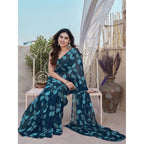 Generic Women's Chiffon Printed Saree With Unstitched Blouse 5.5MtrÂ (Blue)