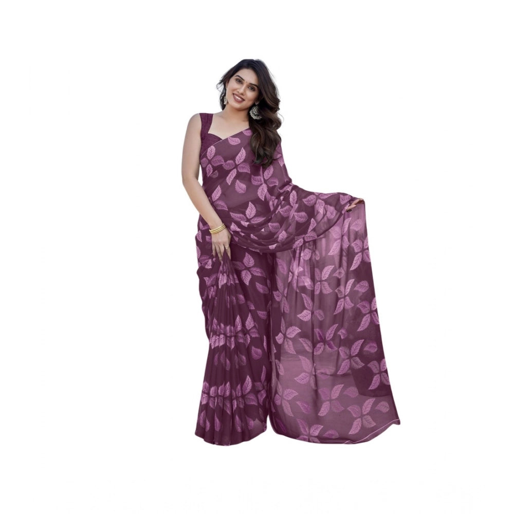 Generic Women's Chiffon Printed Saree With Unstitched Blouse 5.5MtrÂ (Purple)