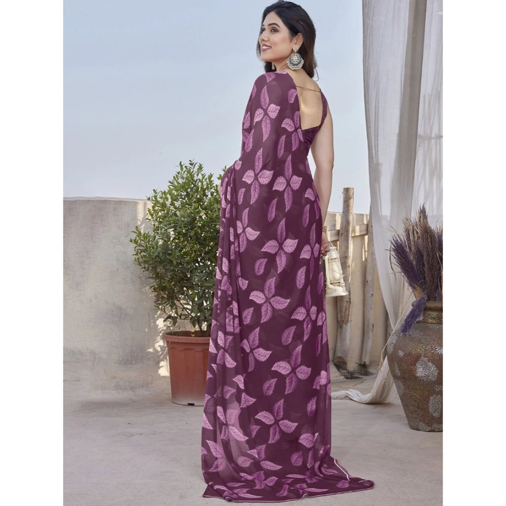 Generic Women's Chiffon Printed Saree With Unstitched Blouse 5.5MtrÂ (Purple)