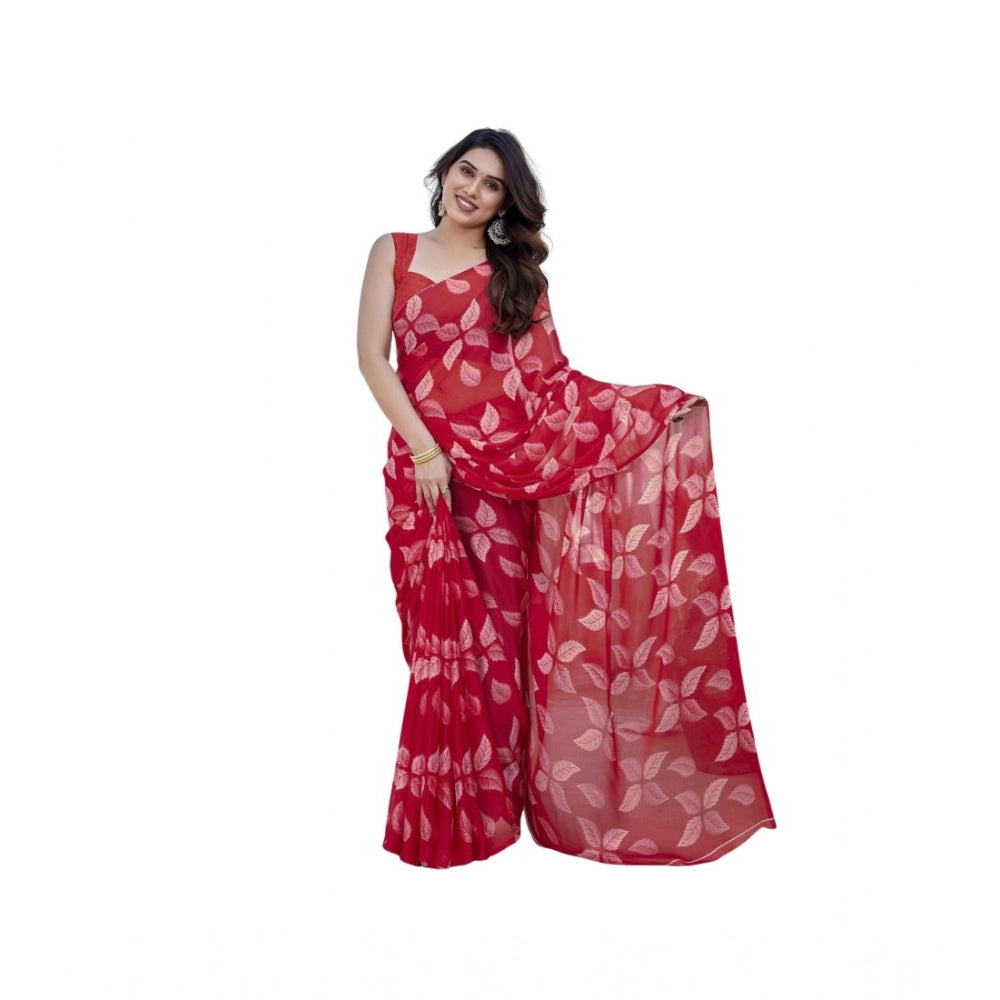 Generic Women's Chiffon Printed Saree With Unstitched Blouse 5.5MtrÂ (Red)