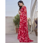 Generic Women's Chiffon Printed Saree With Unstitched Blouse 5.5MtrÂ (Red)
