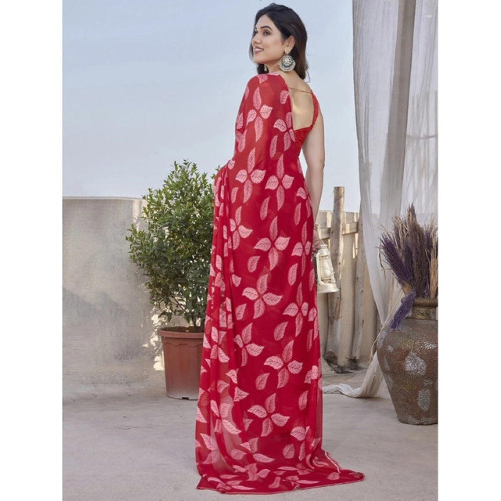 Generic Women's Chiffon Printed Saree With Unstitched Blouse 5.5MtrÂ (Red)