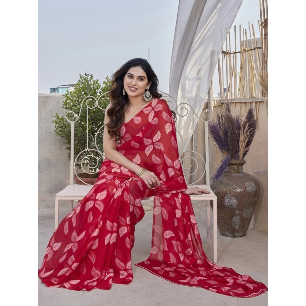 Generic Women's Chiffon Printed Saree With Unstitched Blouse 5.5MtrÂ (Red)