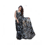 Generic Women's Chiffon Printed Saree With Unstitched Blouse 5.5MtrÂ (Black)