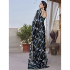 Generic Women's Chiffon Printed Saree With Unstitched Blouse 5.5MtrÂ (Black)