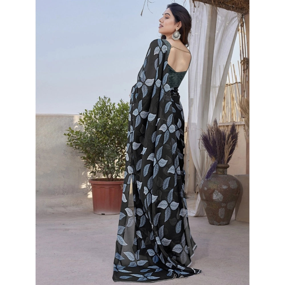 Generic Women's Chiffon Printed Saree With Unstitched Blouse 5.5MtrÂ (Black)