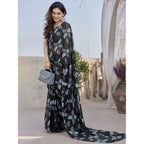 Generic Women's Chiffon Printed Saree With Unstitched Blouse 5.5MtrÂ (Black)
