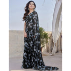 Generic Women's Chiffon Printed Saree With Unstitched Blouse 5.5MtrÂ (Black)