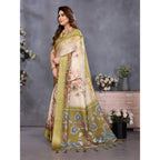 Generic Women's Cotton Silk  Printed Saree With Unstitched Blouse 5.5MtrÂ (Olive Green)