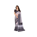  Women's Linen Cotton  Printed Saree With Unstitched Blouse 5.5Mtr (White &amp;amp; Black)