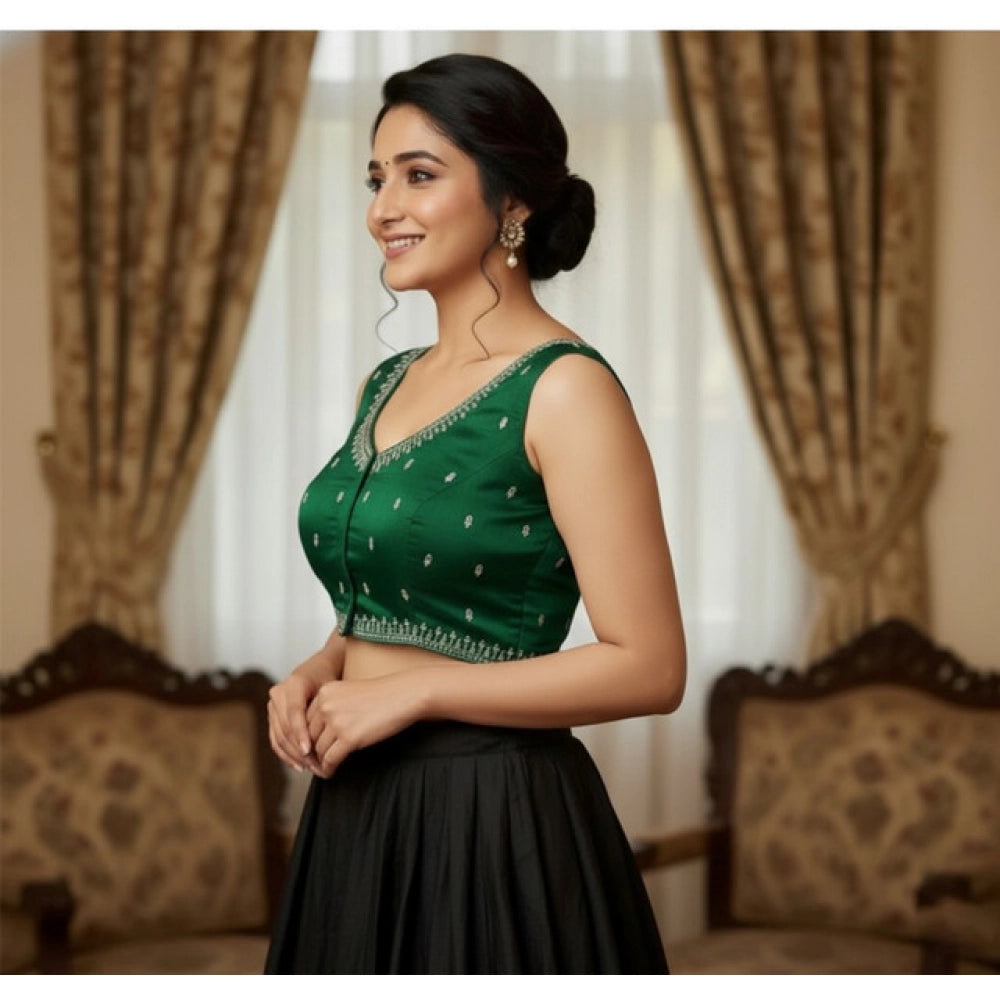 Generic Women's Zimmi Choo Sequin Work V-Neck Padded Blouse (Green 38 Ready (Self Alterable 36–40)