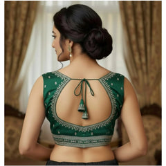 Generic Women's Zimmi Choo Sequin Work V-Neck Padded Blouse (Green 38 Ready (Self Alterable 36–40)