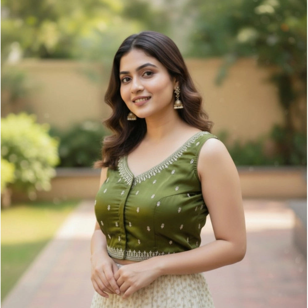 जेनरिक विमेंस ज़िम्मी चू सेक्विन वर्क वी-नेक पैडेड ब्लाउज़ (ओलिव 38 रेडी (सेल्फ ऑल्टरेबल 36–40))