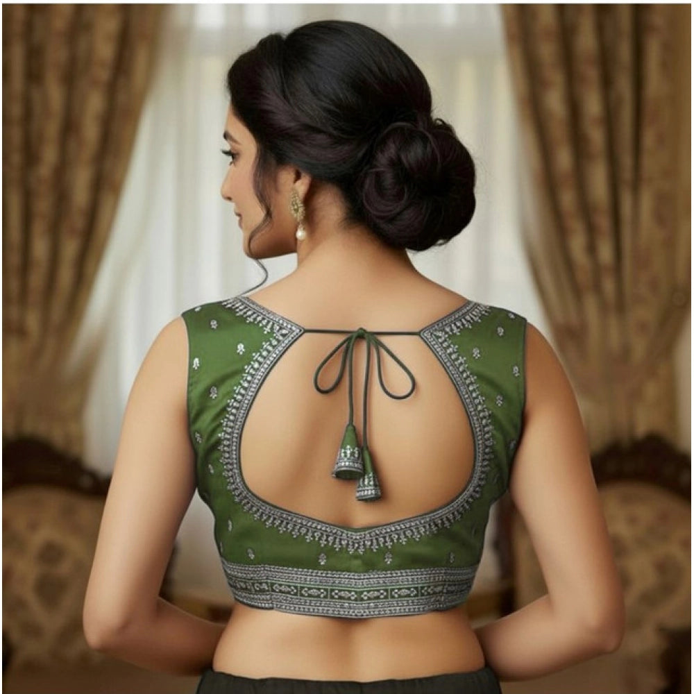 जेनरिक विमेंस ज़िम्मी चू सेक्विन वर्क वी-नेक पैडेड ब्लाउज़ (ओलिव 38 रेडी (सेल्फ ऑल्टरेबल 36–40))