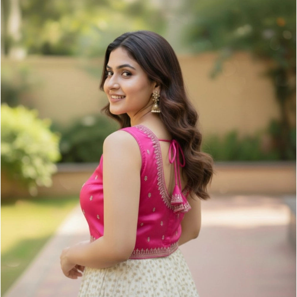 जेनरिक विमेंस ज़िम्मी चू सेक्विन वर्क वी-नेक पैडेड ब्लाउज़ (पिंक 38 रेडी (सेल्फ ऑल्टरेबल 36–40))