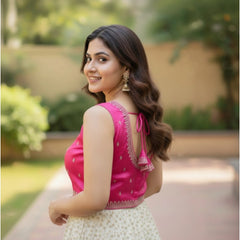 जेनरिक विमेंस ज़िम्मी चू सेक्विन वर्क वी-नेक पैडेड ब्लाउज़ (पिंक 38 रेडी (सेल्फ ऑल्टरेबल 36–40))