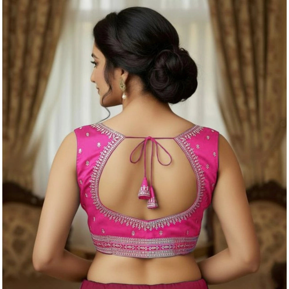 जेनरिक विमेंस ज़िम्मी चू सेक्विन वर्क वी-नेक पैडेड ब्लाउज़ (पिंक 38 रेडी (सेल्फ ऑल्टरेबल 36–40))