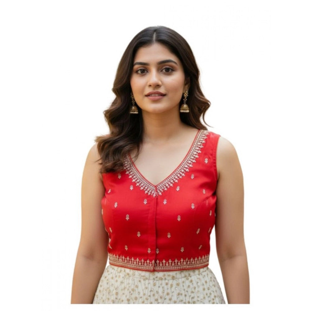 जेनरिक विमेंस ज़िम्मी चू सेक्विन वर्क वी-नेक पैडेड ब्लाउज़ (लाल रंग, साइज़ 38, रेडी (सेल्फ ऑल्टरेबल 36–40))