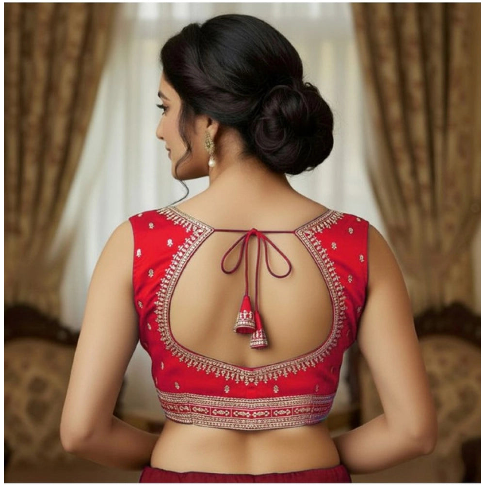 जेनरिक विमेंस ज़िम्मी चू सेक्विन वर्क वी-नेक पैडेड ब्लाउज़ (लाल रंग, साइज़ 38, रेडी (सेल्फ ऑल्टरेबल 36–40))