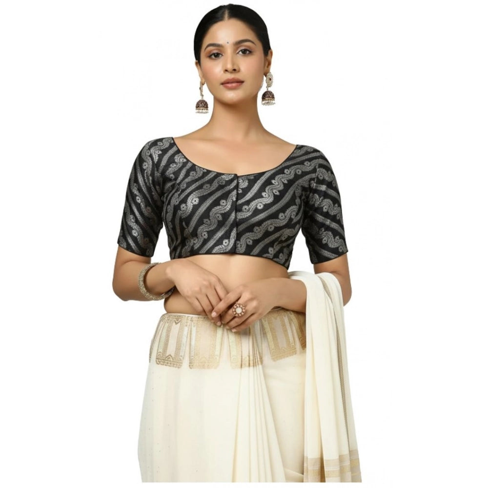 जेनरिक महिलाओं का जैक्वार्ड ज़री राउंड नेक पैडेड ब्लाउज़ (काला, साइज़ 38 (स्वयं द्वारा ऑल्टर किया जा सकता है, साइज़ 36-40))