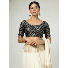 जेनरिक महिलाओं का जैक्वार्ड ज़री राउंड नेक पैडेड ब्लाउज़ (काला, साइज़ 38 (स्वयं द्वारा ऑल्टर किया जा सकता है, साइज़ 36-40))