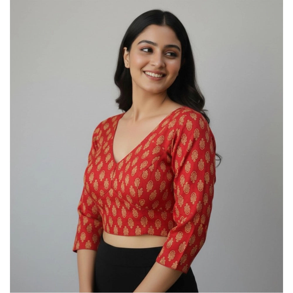 जेनेरिक महिलाओं का अजराख कॉटन प्रिंटेड हॉल्टर नेक पैडेड ब्लाउज (लाल रंग, साइज 38, तैयार (स्वयं द्वारा आकार परिवर्तन योग्य 36-40))