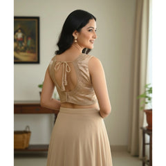 जेनरिक विमेंस ज़िम्मी चू एम्ब्रॉयडर्ड वी-नेक पैडेड ब्लाउज़ (बेज रंग, साइज़ 38, रेडी (सेल्फ ऑल्टरेबल साइज़ 36–40))