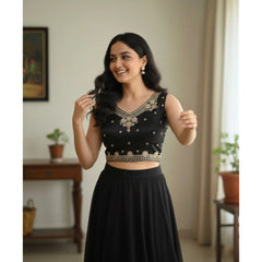 जेनरिक विमेंस ज़िम्मी चू एम्ब्रॉयडर्ड वी-नेक पैडेड ब्लाउज़ (ब्लैक 38 रेडी (सेल्फ ऑल्टरेबल 36–40))