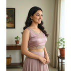 Generic Women's Zimmi Choo Embroidered V-Neck Padded Blouse (Lavender 38 Ready (Self Alterable 36â€“40)