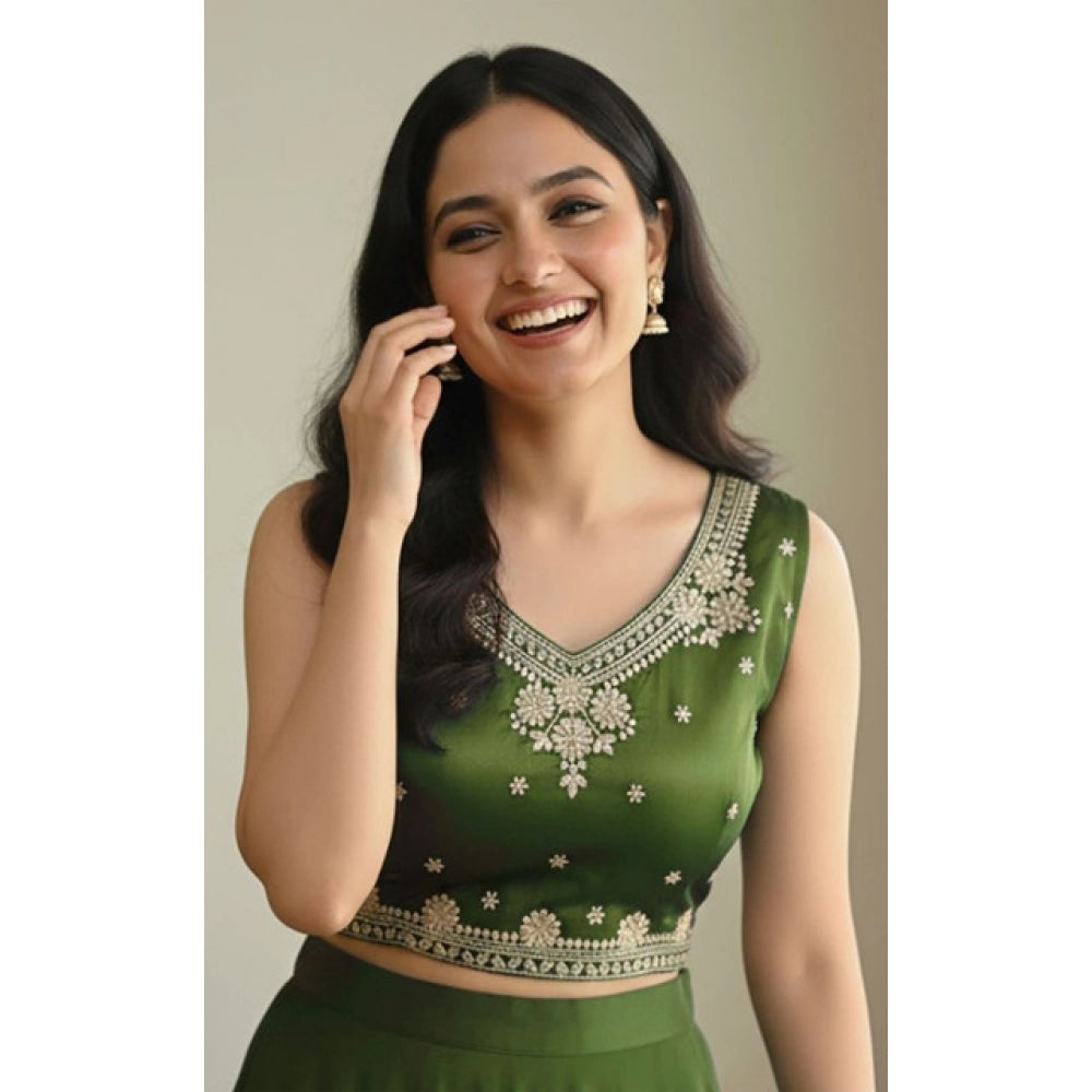 जेनरिक विमेंस ज़िम्मी चू एम्ब्रॉयडर्ड वी-नेक पैडेड ब्लाउज़ (हल्का हरा रंग, साइज़ 38 (स्वयं द्वारा ऑल्टर किया जा सकता है, साइज़ 36-40))