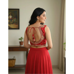 जेनरिक विमेंस ज़िम्मी चू एम्ब्रॉयडर्ड वी-नेक पैडेड ब्लाउज़ (लाल रंग, साइज़ 38, रेडी (सेल्फ ऑल्टरेबल 36–40))