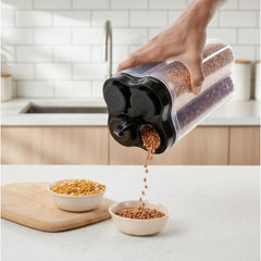 सामान्य प्लास्टिक का 2 पीस का सेट, किराने के सामान के लिए 4 सेक्शन वाला कंटेनर जार (बहुरंगीय)