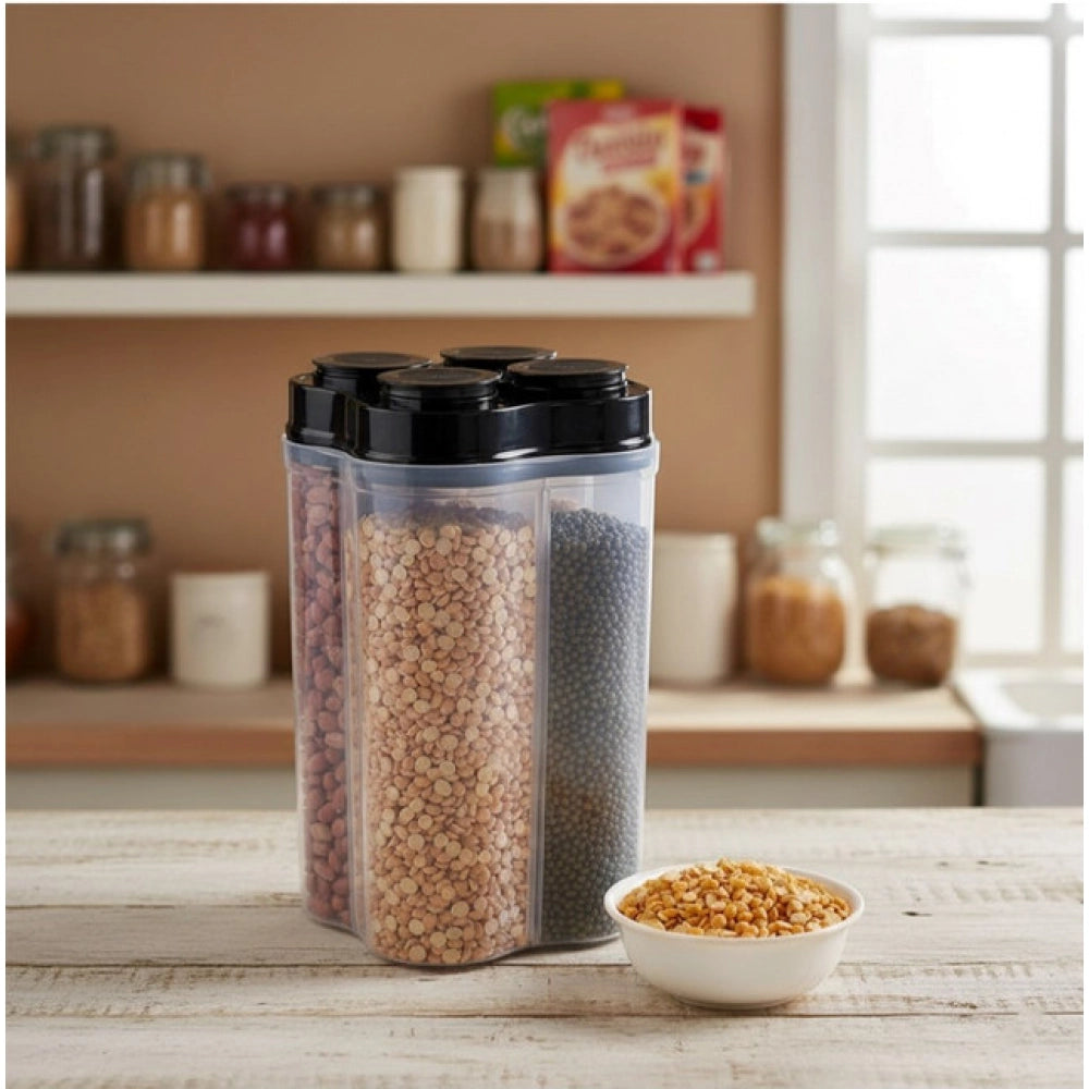 सामान्य प्लास्टिक का 2 पीस का सेट, किराने के सामान के लिए 4 सेक्शन वाला कंटेनर जार (बहुरंगीय)