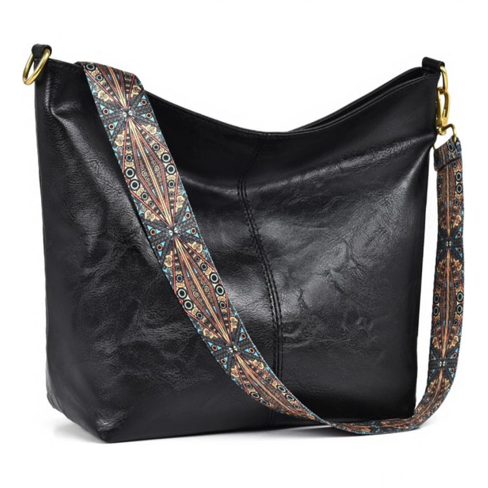 जेनरिक महिलाओं का पीयू लेदर जिपर हैंडबैग (काला)