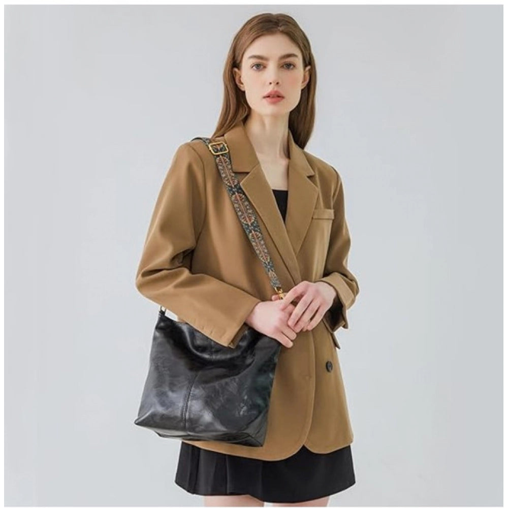 जेनरिक महिलाओं का पीयू लेदर जिपर हैंडबैग (काला)